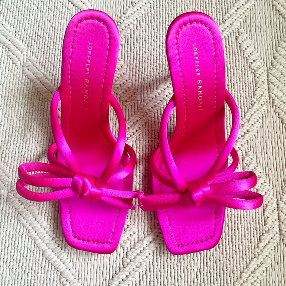 🩷 New Loeffler Randall Margi Sandals in Hot Pink Satin Bow Penny Mules - Picture 4 of 7